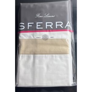 Sferra ORLO9215 Standard Pair Pillowcase 100% Egyptian Cotton White Camel Stripe